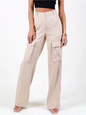 FRAME Cargo Pants Sand Organic Linen Wide Leg Size 2